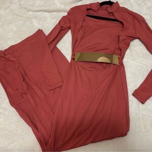 JLUXLABEL Coral Outfit with Gold Accent